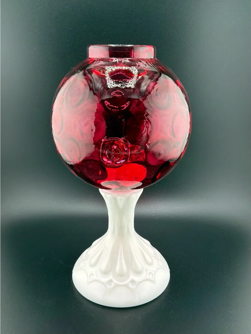 vintage Fenton Art Glass cranberry coin dot ivy ball vase